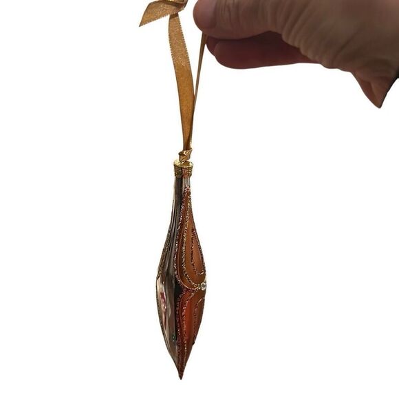 6 hand blown glass Gold Glitter Teardrop Shaped Christmas Ornaments - Picture 2 of 4